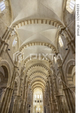 Vezelay Abbey basilica nave interior looking towards altar Vezelay Abbey basilica nave interior looking towards altar 132948835