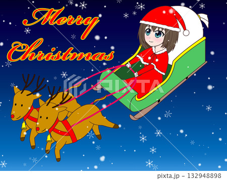 ソリに乗った女の子のサンタ（雪） 132948898