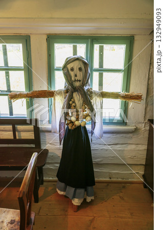Straw figure with dress and necklace in Kourim, Czechia 132949093