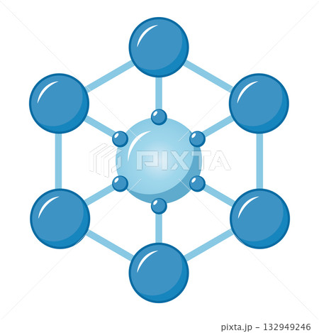 Blue molecular structure illustration depicting interconnected atoms and bonds in science 132949246