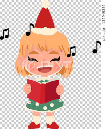 happy child singing christmas song in festive green dress and santa hat perfect winter holiday happy child singing christmas song in festive green dress and santa hat perfect winter holiday 132949332