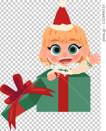 happy child wearing santa hat coming out of christmas gift box. cute holiday for new year celebration 132949333