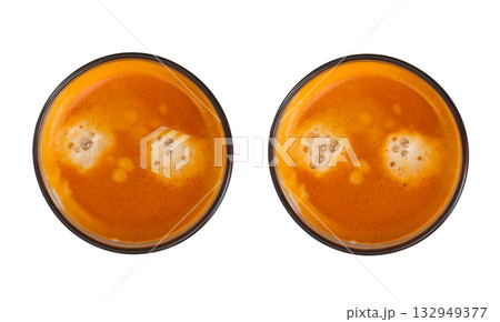 Closeup glass of Thai tea isolated on a white background with clipping path. Top view collection set Closeup glass of Thai tea isolated on a white background with clipping path. Top view collection set 132949377