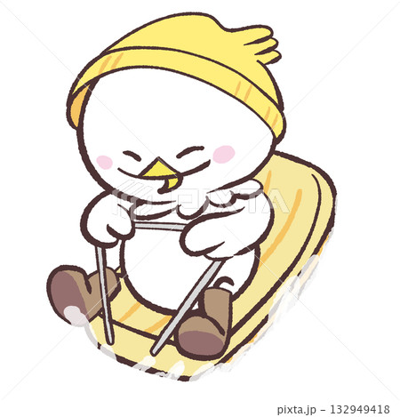 雪の中そり遊びする白い鳥のイラスト 132949418