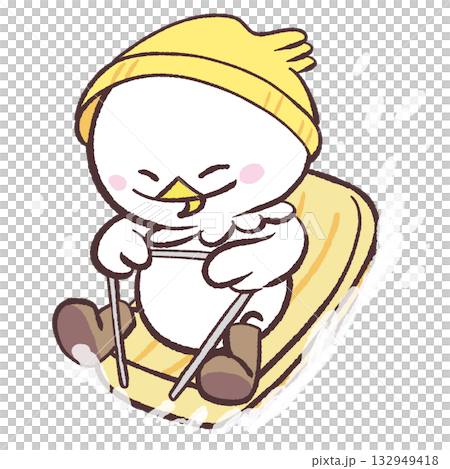 雪の中そり遊びする白い鳥のイラスト 132949418