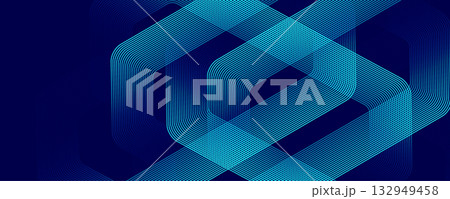 Digital hexagonal blue abstract background. Digital futuristic technology concept with hexagons. Geometric stripe line art design for poster, brochure, cover, banner, website, header 132949458