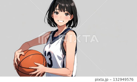 明るい笑顔の女子学生バスケットボール選手(アニメ調)のイラスト素材 明るい笑顔の女子学生バスケットボール選手(アニメ調)のイラスト素材