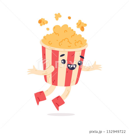 Funny Popcorn Character with Smiling Face Vector Illustration 132949722