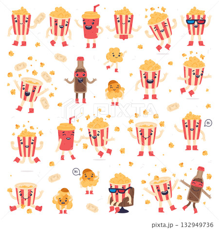 Funny Popcorn Character Enjoy Different Activity Vector Set Funny Popcorn Character Enjoy Different Activity Vector Set 132949736