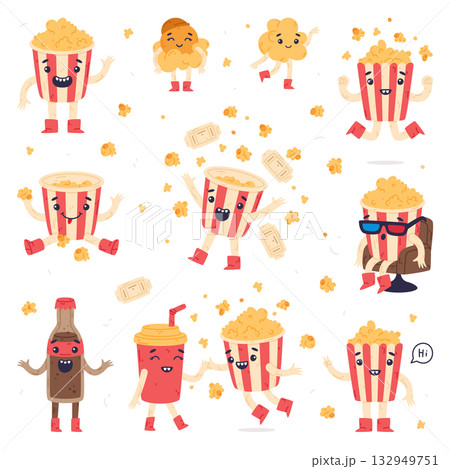 Funny Popcorn Character Enjoy Different Activity Vector Set Funny Popcorn Character Enjoy Different Activity Vector Set 132949751