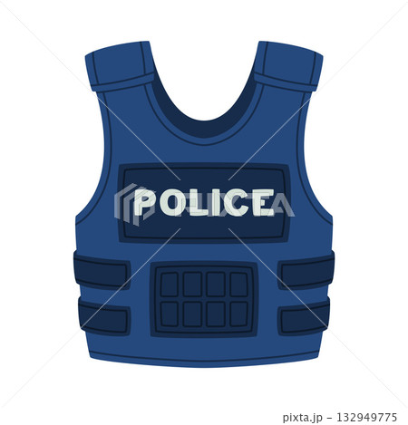 Blue Vest as Police Equipment and Professional Policeman Object Vector Illustration Blue Vest as Police Equipment and Professional Policeman Object Vector Illustration 132949775