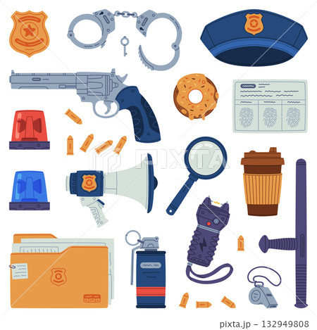 Police Equipment and Professional Policeman Object Vector Set Police Equipment and Professional Policeman Object Vector Set 132949808
