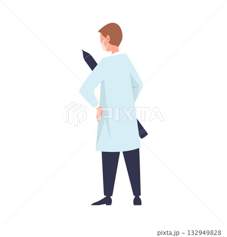 Man Doctor Character as Professional Hospital Worker Stand with Pen Vector Illustration 132949828