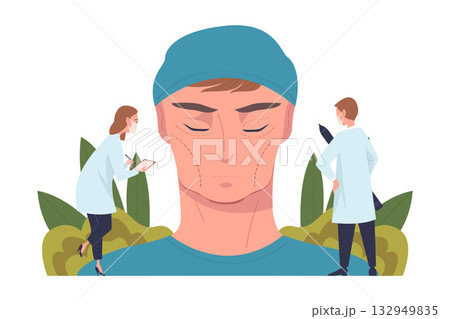 Plastic Surgery with Doctor and Patient at Face Correction in Aesthetic Beauty Clinic Vector Illustration Plastic Surgery with Doctor and Patient at Face Correction in Aesthetic Beauty Clinic Vector Illustration 132949835