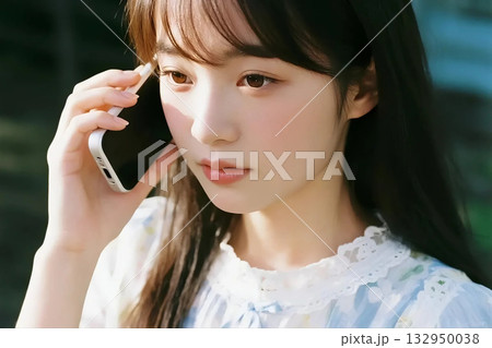 スマホで電話する女性 スマホで電話する女性 132950038