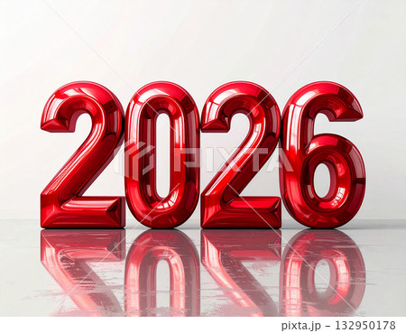 Simple design. 2026 in large numbers on a white background. Red with a shiny effect. Symbol of New Year. Simple design. 2026 in large numbers on a white background. Red with a shiny effect. Symbol of New Year. 132950178