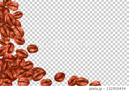 Horizontal frame of coffee beans. The aroma of Robusta, Arabica. Watercolor, marker illustration. Template with space for text for cafes, restaurant. International Coffee Day. Hand drawn isolated art. Horizontal frame of coffee beans. The aroma of Robusta, Arabica. Watercolor, marker illustration. Template with space for text for cafes, restaurant. International Coffee Day. Hand drawn isolated art. 132950434