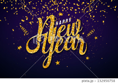 2026 Happy New Year Greeting Card Illustration with Gold Glittered Typography Number and Christmas Stars on Falling Confetti Background. New Year Celebration Holiday Design with Christmas Ornaments 2026 Happy New Year Greeting Card Illustration with Gold Glittered Typography Number and Christmas Stars on Falling Confetti Background. New Year Celebration Holiday Design with Christmas Ornaments 132950758