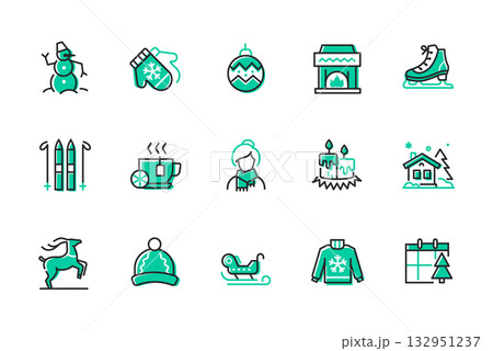 Winter time - set of line design style icons Winter time - set of line design style icons 132951237