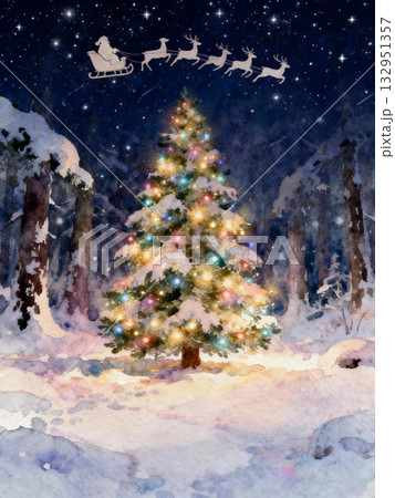 聖夜を駆けるサンタクロースとトナカイ 132951357
