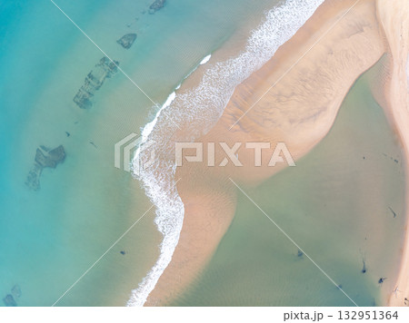 Beautiful beach sea in summer season,Travel and nature environment concept,Sea beach background Top view sandbar image from drone camera wide angle 132951364