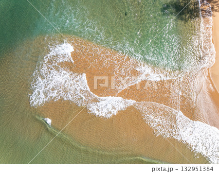 Beautiful beach sea in summer season,Travel and nature environment concept,Sea beach background Top view sandbar image from drone camera wide angle 132951384