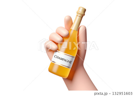 3d cartoon hand happily holding champagne bottle, new year or party event on isolated background 3d cartoon hand happily holding champagne bottle, new year or party event on isolated background 132951603
