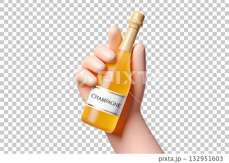 3d cartoon hand happily holding champagne bottle, new year or party event on isolated background 3d cartoon hand happily holding champagne bottle, new year or party event on isolated background 132951603