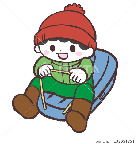 そりで遊ぶ男の子のイラスト そりで遊ぶ男の子のイラスト 132951851