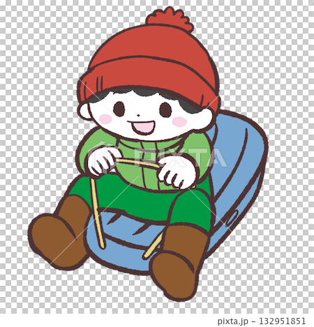 そりで遊ぶ男の子のイラスト そりで遊ぶ男の子のイラスト 132951851