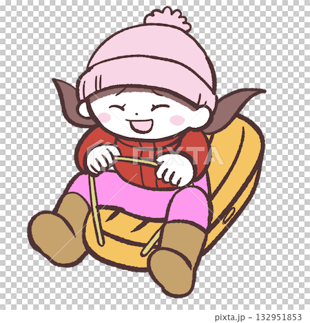 そりで遊ぶ女の子のイラスト そりで遊ぶ女の子のイラスト 132951853