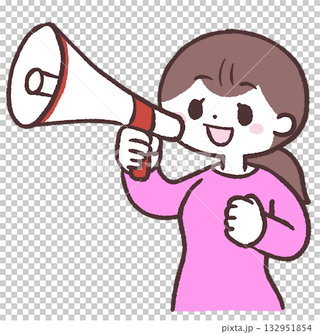 拡声器を持つ女性のイラスト 132951854