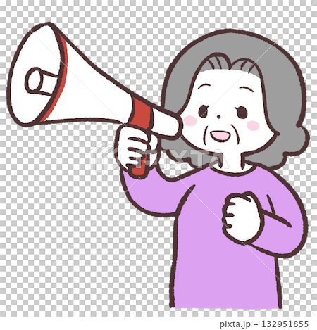 一位老年婦女手持擴音器的插圖 132951855