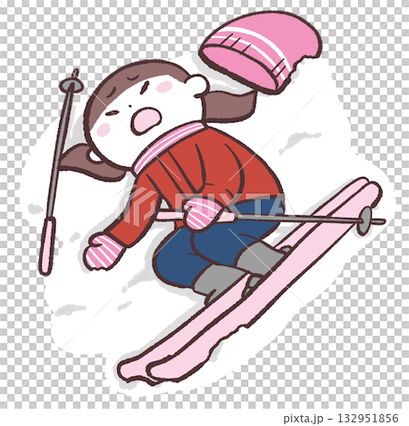 Illustration of a woman who fell while skiing 132951856