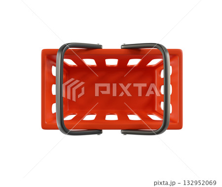 Red empty Shopping Cart, Top view from a supermarket for shopping. Shopping Basket, Shopping bag, 3d rendering of the icon on a transparent background 132952069