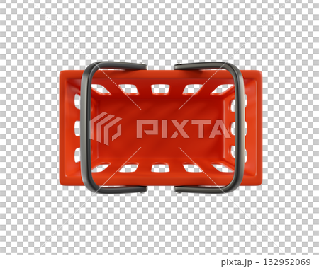 Red empty Shopping Cart, Top view from a supermarket for shopping. Shopping Basket, Shopping bag, 3d rendering of the icon on a transparent background 132952069