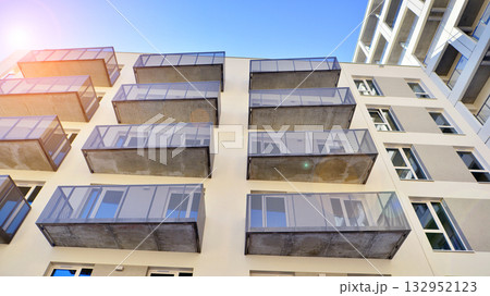 Modern elements in contemporary architecture. Architectural details of a modern apartment building. Modern elements in contemporary architecture. Architectural details of a modern apartment building. 132952123