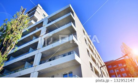 Modern elements in  contemporary  architecture. Architectural details of a modern apartment building. 132952147