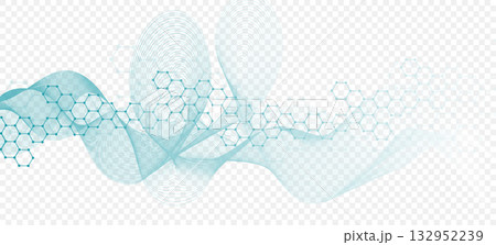 Health care or medical abstract background with hexagons, lines and dots. Scientific innovation banner template concept. Biology and pharmaceutical technology background. illustration. 132952239