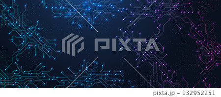 Circuit board digital abstract background. Motherboard technology texture design. AI semiconductor and computer processor on tech bg. Vector illustration 132952251