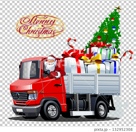 Christmas card with Santa and Christmas truck 132952308