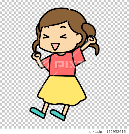 笑顔のツインテールの女の子のベクターイラスト 笑顔のツインテールの女の子のベクターイラスト 132952616