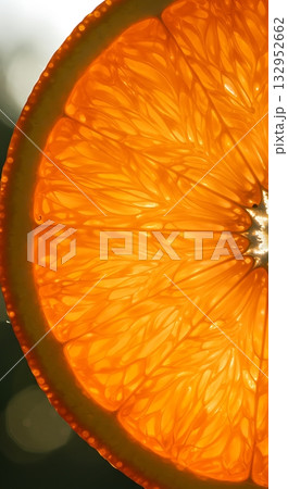 Vibrant citrus slice illuminated from behind, showcasing juicy pulp and refreshing textures for healthy lifestyle and food concepts Vibrant citrus slice illuminated from behind, showcasing juicy pulp and refreshing textures for healthy lifestyle and food concepts 132952662