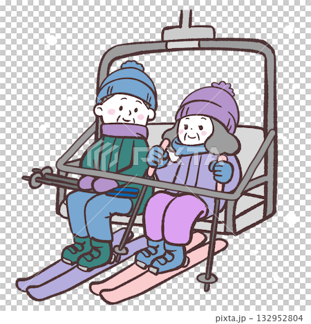 圖：老年男女乘坐滑雪纜車 132952804