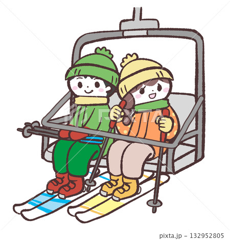 スキーでリフトに乗る男女のイラスト 132952805