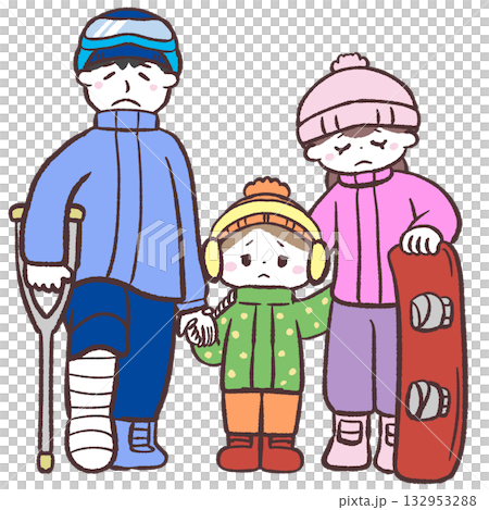 Illustration of a family injured while playing winter sports Illustration of a family injured while playing winter sports 132953288