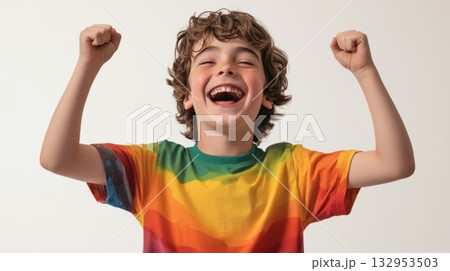 happy boy celebrating success 132953503