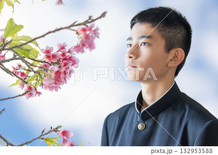 春、卒業入学イメージ　学ランの中学生 132953588