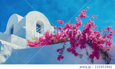 whitewashed building with vibrant bougainvillea whitewashed building with vibrant bougainvillea 132953992