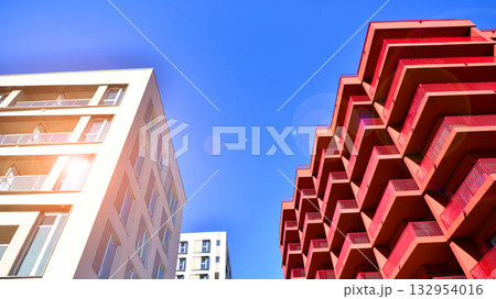 Modern elements in contemporary architecture. Architectural details of a modern apartment building. Modern elements in contemporary architecture. Architectural details of a modern apartment building. 132954016